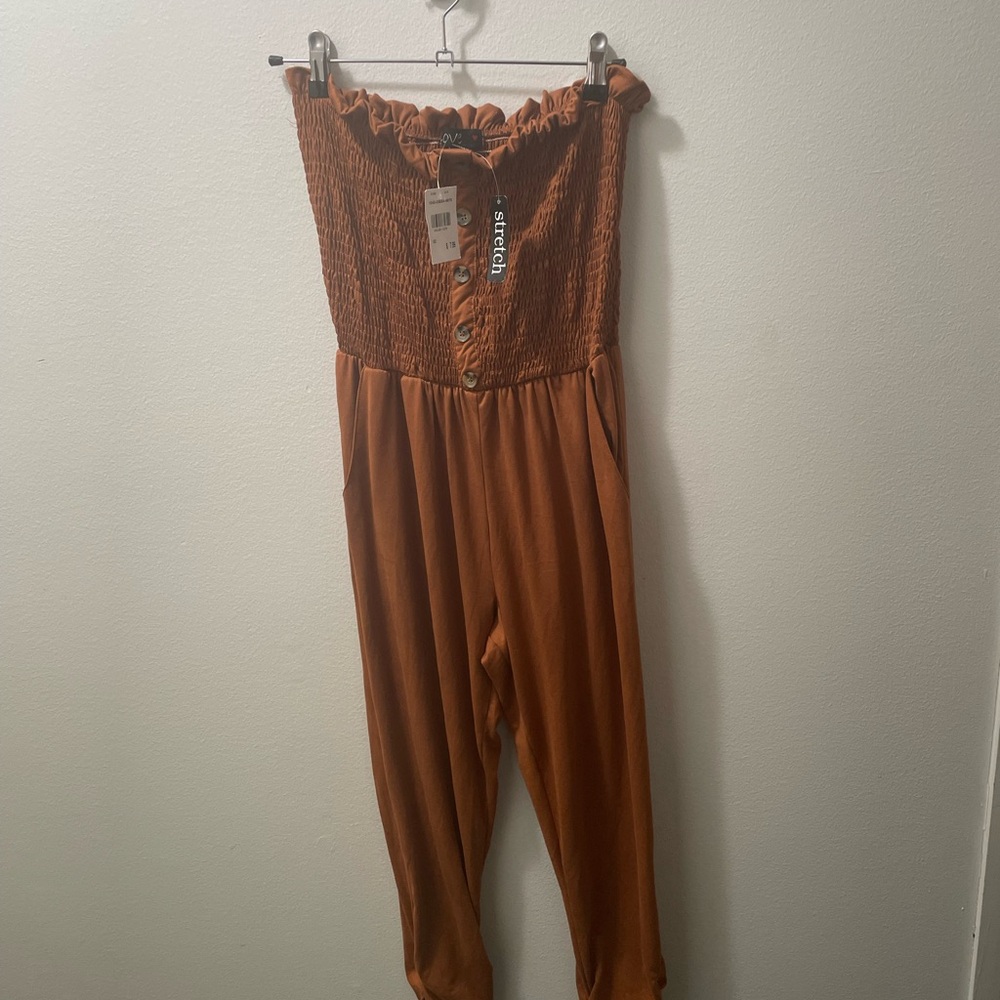 Love Brown Strapless Jumpsuit with Relaxed Fit